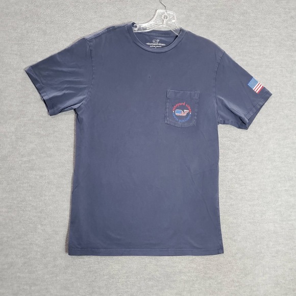 Vineyard Vines Men Shirt Small Blue USA American Flag Logo Graphic Crew Neck Tee - Picture 1 of 9